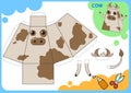 Funny Cow Paper Model. Small home craft project, paper game. Cut out, fold and glue. Cutouts for children. Vector