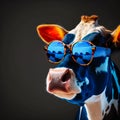 Funny cow in sunglasses close-up, generative AI Royalty Free Stock Photo