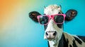 Funny cow with sunglasses in studio with a colorful and bright background. Curious Cow AI Generative Royalty Free Stock Photo