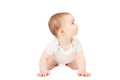 Funny crawling baby girl isolated on white background Royalty Free Stock Photo