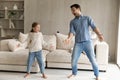 Funny crazy dad and kid dancing to music