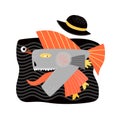 Funny crazy fish in a hat and boots. Cartoon character