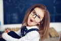 Funny crazy girl student with glasses Royalty Free Stock Photo