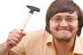 Funny crazy guy with a hammer Royalty Free Stock Photo