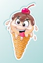 Cute cartoon ice cream. Cone ball of vanilla icecream with eyes and lips. Summer dessert concept. Funny vector illustration. Easy Royalty Free Stock Photo