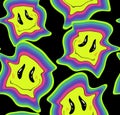 Funny crazy melt smile smiley faces, seamless pattern. Hippie groovy smile. Vector illustration