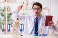 The funny crazy professor studying animal skeletons Royalty Free Stock Photo