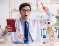 Funny crazy professor studying animal skeletons Royalty Free Stock Photo