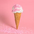 Funny creative concept of wafer cone with ice cream covered and