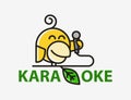 Funny creative Yellow Bird abstract karaoke Logo. Canary with a microphone. Karaoke club vector logo design.
