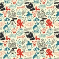 Funny creatures collection. Seamless pattern.