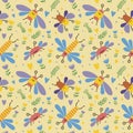 vector seamless pattern funny insects Royalty Free Stock Photo