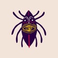 Funny creepy spider with ethical ornaments