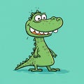 Minimalistic Cartoon Crocodile Illustration On Green Background