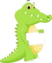 Funny crocodile cartoon posing with blank sign Royalty Free Stock Photo
