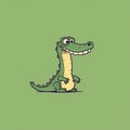 Minimalistic Cartoon Alligator On Green Background