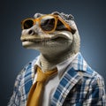 Funny Crocodile In Glasses And Plaid Suit: A Playful And Stylish Gator