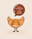 Funny croissant character with inspiration quote. Cartoon face food emoji. Funny food concept.