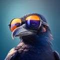 Funny crow in sunglasses close-up, generative AI Royalty Free Stock Photo