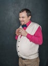 Funny cunning teacher man on blackboard Royalty Free Stock Photo