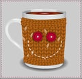 Funny cup in a sweater with buttons