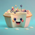 Funny Cupcake with a smiley face. 3d rendering