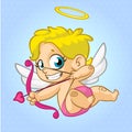 Funny cupid with bow and arrow aiming at someone. Illustration of a Valentine's Day. Vector