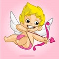 Funny cupid with bow and arrow. Illustration of a Valentine's Day. Vecto