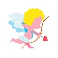 Funny cupid with bow and arrow isolated icon