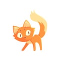 Funny curious red kitten, cute cartoon animal character vector Illustration