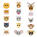 Funny cute african animal heads. Cartoon characters. Flat vector stock illustration on white background Royalty Free Stock Photo