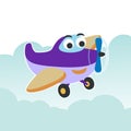 Funny cute airplane is flying in the air. Cartoon hand drawn vector illustration. Can be used for t-shirt printing, children wear Royalty Free Stock Photo