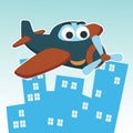 Funny cute airplane is flying in the air. Cartoon hand drawn vector illustration. Can be used for t-shirt printing, children wear Royalty Free Stock Photo