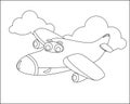 Funny cute airplane is flying in the sky. Cartoon isolated vector illustration, Creative vector Childish design for kids activity Royalty Free Stock Photo