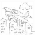 Funny cute airplane is flying in the sky. Cartoon isolated vector illustration, Creative vector Childish design for kids activity Royalty Free Stock Photo