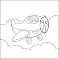 Funny cute airplane is flying in the sky. Cartoon isolated vector illustration, Creative vector Childish design for kids activity Royalty Free Stock Photo