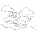 Funny cute airplane is flying in the sky. Cartoon isolated vector illustration, Creative vector Childish design for kids activity Royalty Free Stock Photo