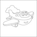 Funny cute airplane is flying in the sky. Cartoon isolated vector illustration, Creative vector Childish design for kids activity Royalty Free Stock Photo