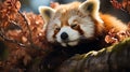 Funny cute animal image of a red panda asleep during afternoon. generative ai