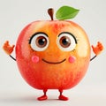 Funny cute apple with hands and eyes, 3d illustration on a white background