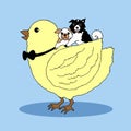 Funny cute baby chicken and dogs happy chinese new year vector