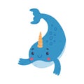 Funny cute baby narwhal. Cheerful sea mammal animal cartoon character vector illustration Royalty Free Stock Photo