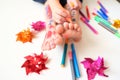 Funny cute bare feet. Child painting coloring feet Royalty Free Stock Photo