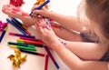 Funny cute bare feet. Child painting coloring feet Royalty Free Stock Photo