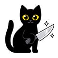 Funny cute black cat holding knife