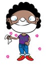 Funny cute black girl with flu mask disease prevention cartoon