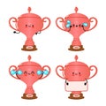 Funny cute happy bronze trophy cup characters bundle set. Vector hand drawn doodle style cartoon character illustration Royalty Free Stock Photo