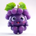 Funny cute bunch of purple grapes with hands and eyes, 3d illustration on a white background Royalty Free Stock Photo