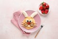 Funny cute bunny pancake art for kids Royalty Free Stock Photo