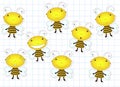 Funny cute cartoon bee. Emotions: sadness, joy, laughter, sarcas